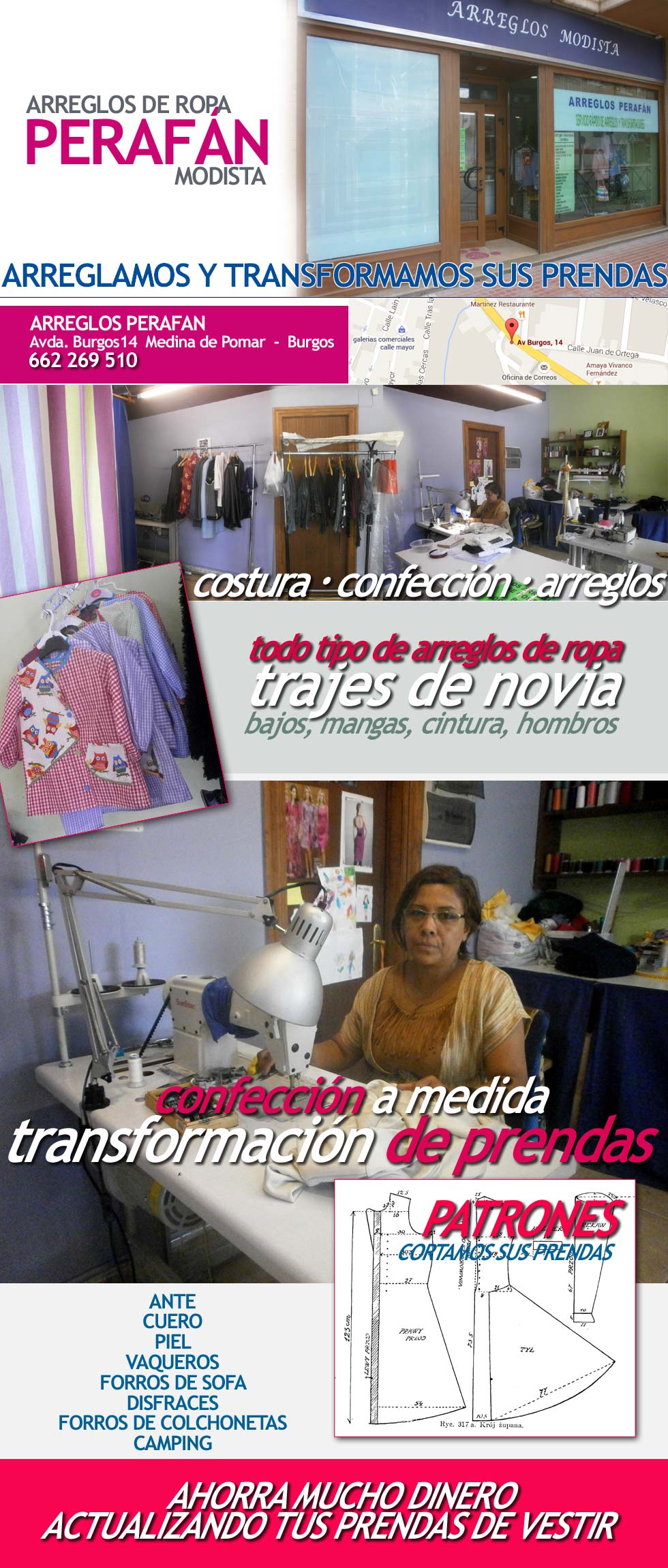 Arreglos de Ropa Perafon, 662269510, de Burgos, 14, Medina de Pomar, Las Merindades, Arreglos de ropa, Modista, Ropa a medina, Transformaciones, prendas a medida, forros para los camping, cremalleras, forros